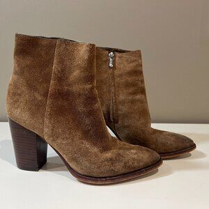 Sam Edelman Blake Suede Booties Dark Tan/Cinnamon, Inside Zip Block Heel, Sz 7.5